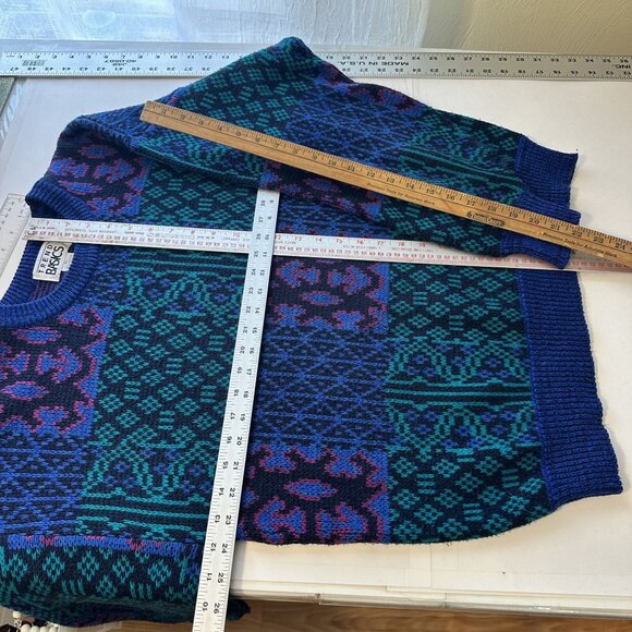 Vintage 1990s Womens Pullover Sweater Geometric Pattern Knit Purple Green XL - Picture 2 of 8